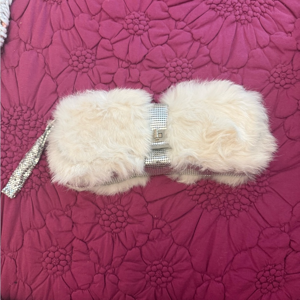 Armani Exchange Cream Faux Fur Clutch